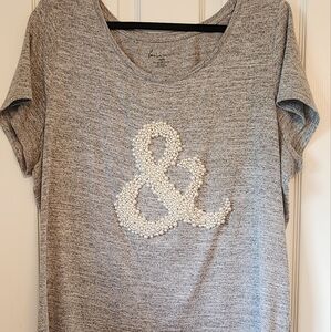 LANE BRYANT Gray & White Beaded Ampersand Top